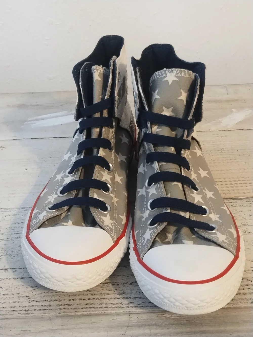 Converse Chuck Taylor Size 6 Junior Hi Tops Gray American Flag Stars and Stripes